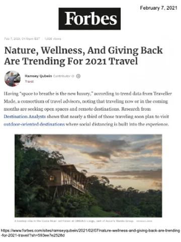 Nature, Wellness, And Giving Back Are Trending For 2021 Travel