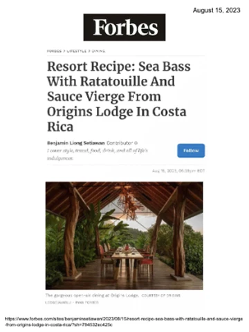 Resort Recipe: Sea Bass With Ratatouille And Sauce Vierge From Origins Lodge In Costa Rica